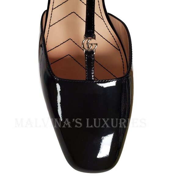 GUCCI SHOES T-STRAP BLACK LEATHER BALLET FLATS w DOUBLE G LOGO sz 39 9 - Picture 14 of 16